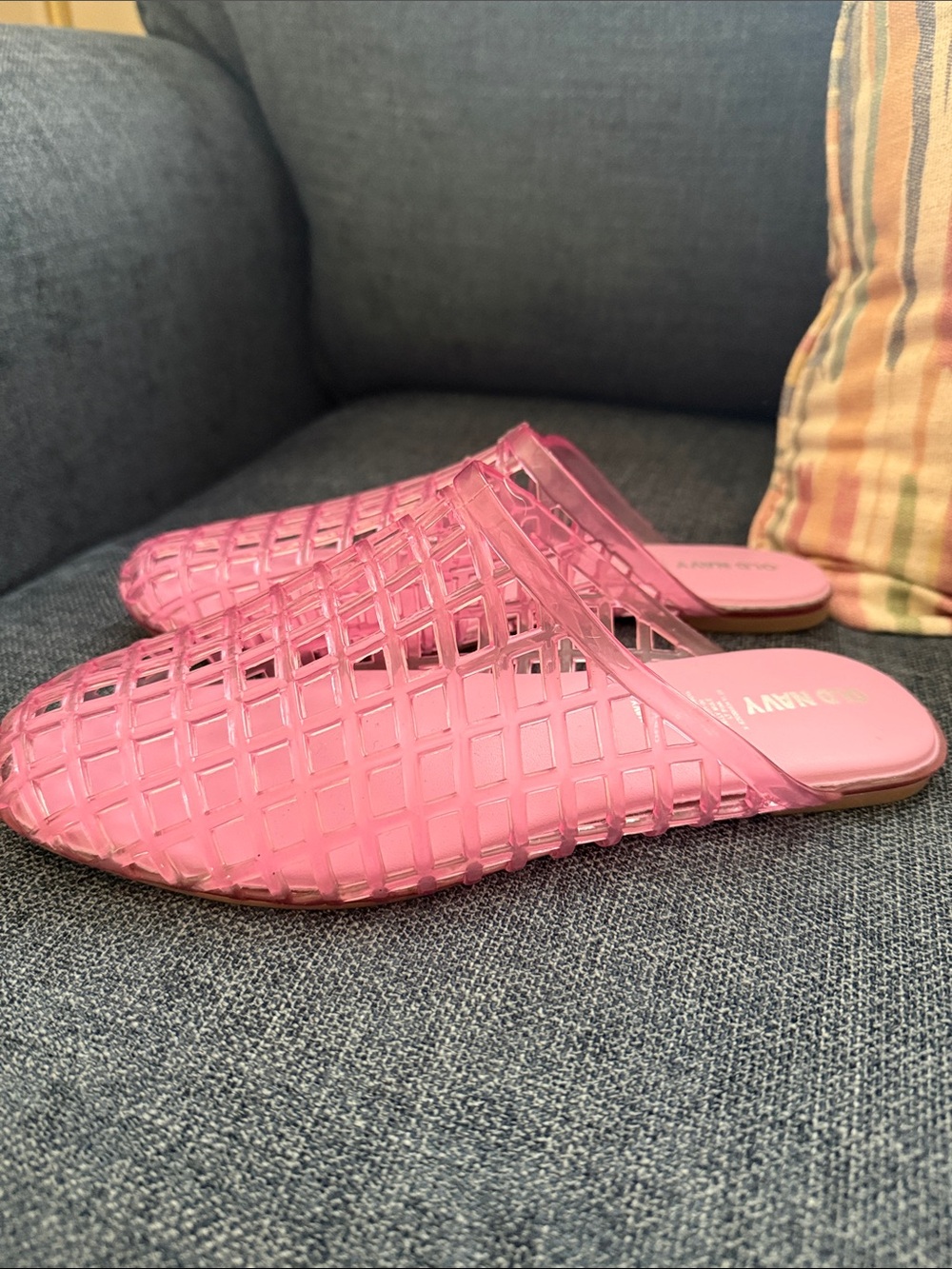 Old Navy Pink clear pink jelly Woven Slide Mules